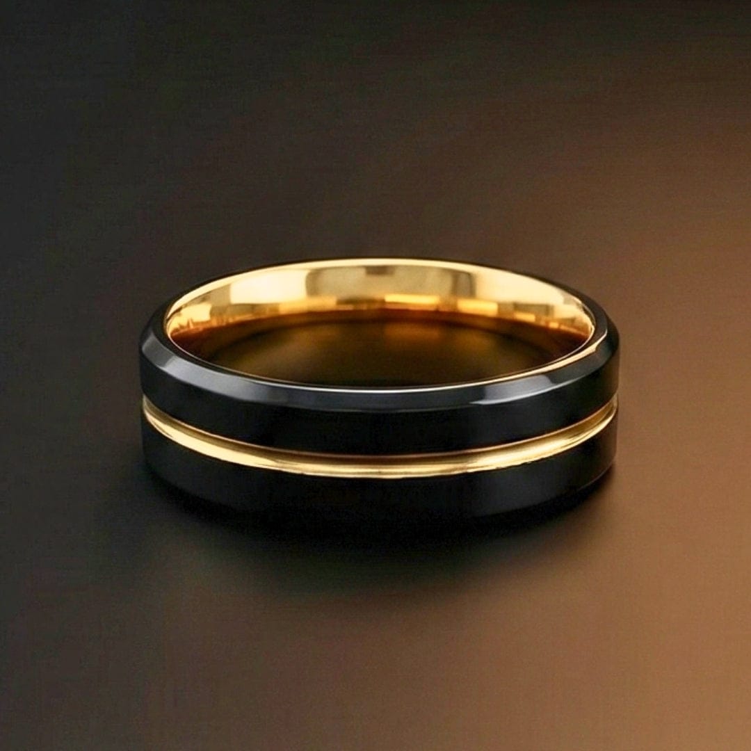 AUREX BLACK NOIR RING - Pure Stainless Steel Men’s Gold-Black Plated Ring (Size : 17-22-27) — Rings for Men | THE MEN THING