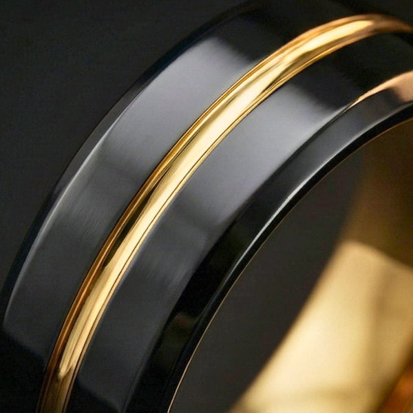 AUREX BLACK NOIR RING - Pure Stainless Steel Men’s Gold-Black Plated Ring (Size : 17-22-27)