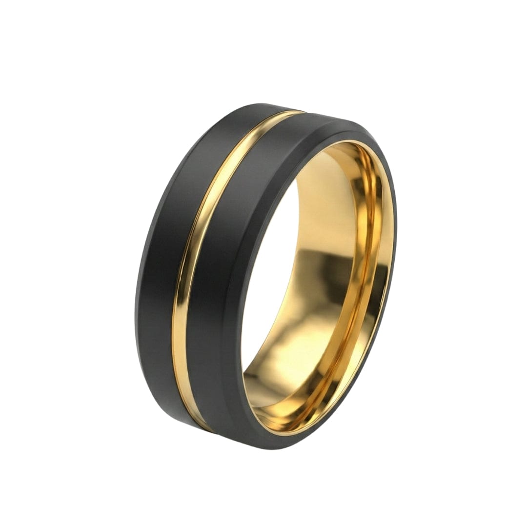 AUREX BLACK NOIR RING - Pure Stainless Steel Men’s Gold-Black Plated Ring (Size : 17-22-27) — Rings for Men | THE MEN THING