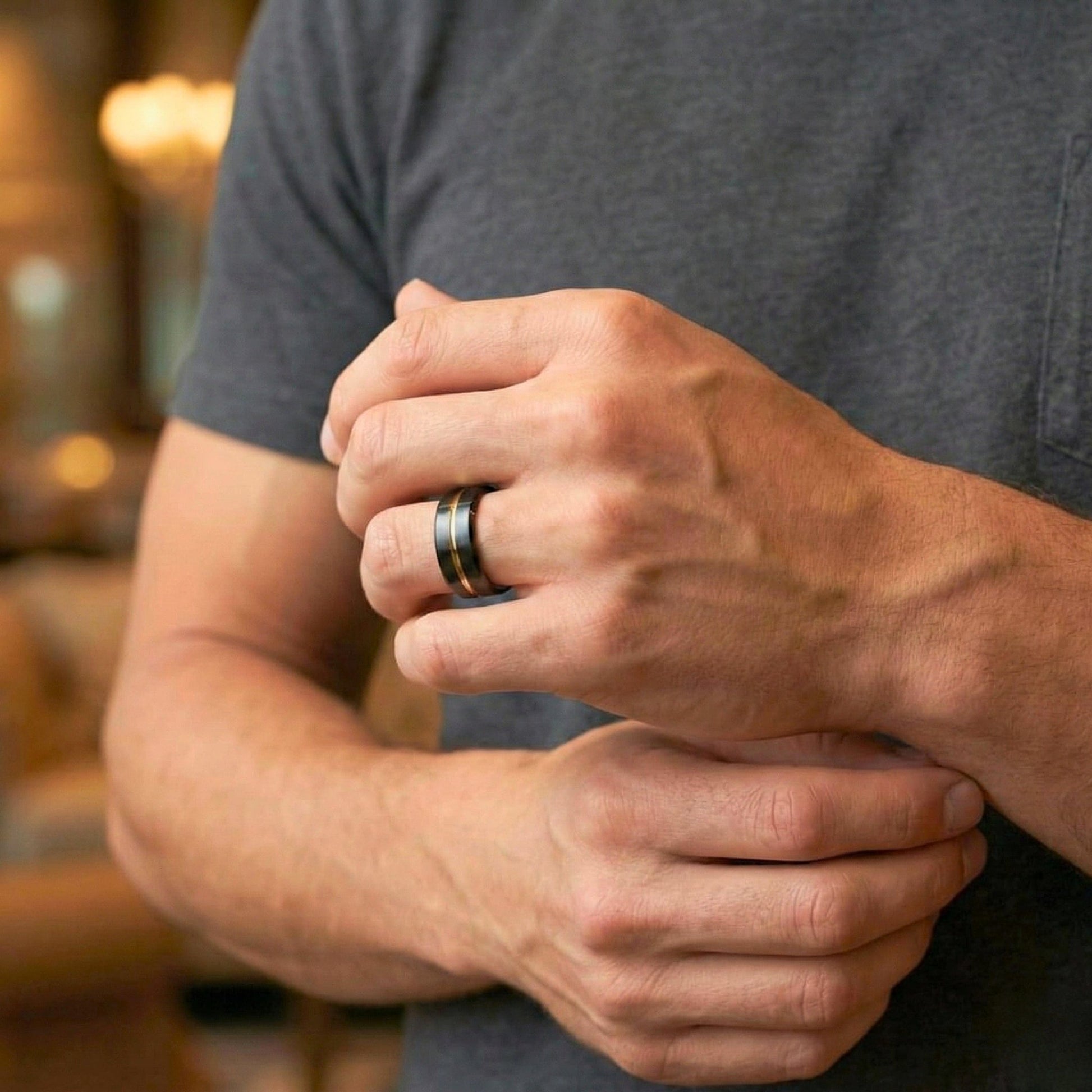 AUREX BLACK NOIR RING - Pure Stainless Steel Men’s Gold-Black Plated Ring (Size : 17-22-27) — Rings for Men | THE MEN THING