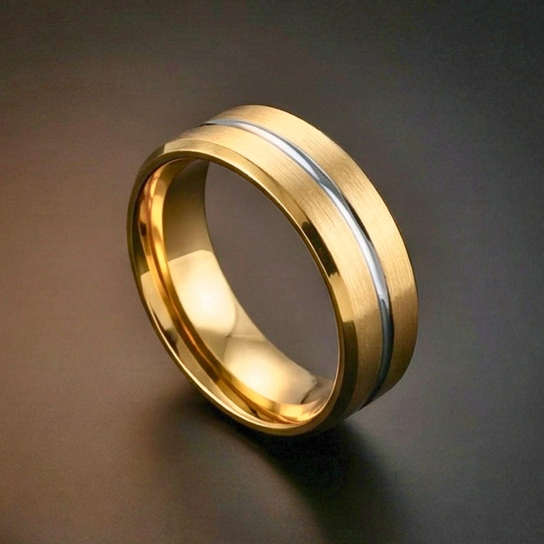 AUREX GOLDEN NOIR RING - Pure Stainless Steel Men’s Gold-Steel Plated Ring (Size : 17-22-27) - THE MEN THING