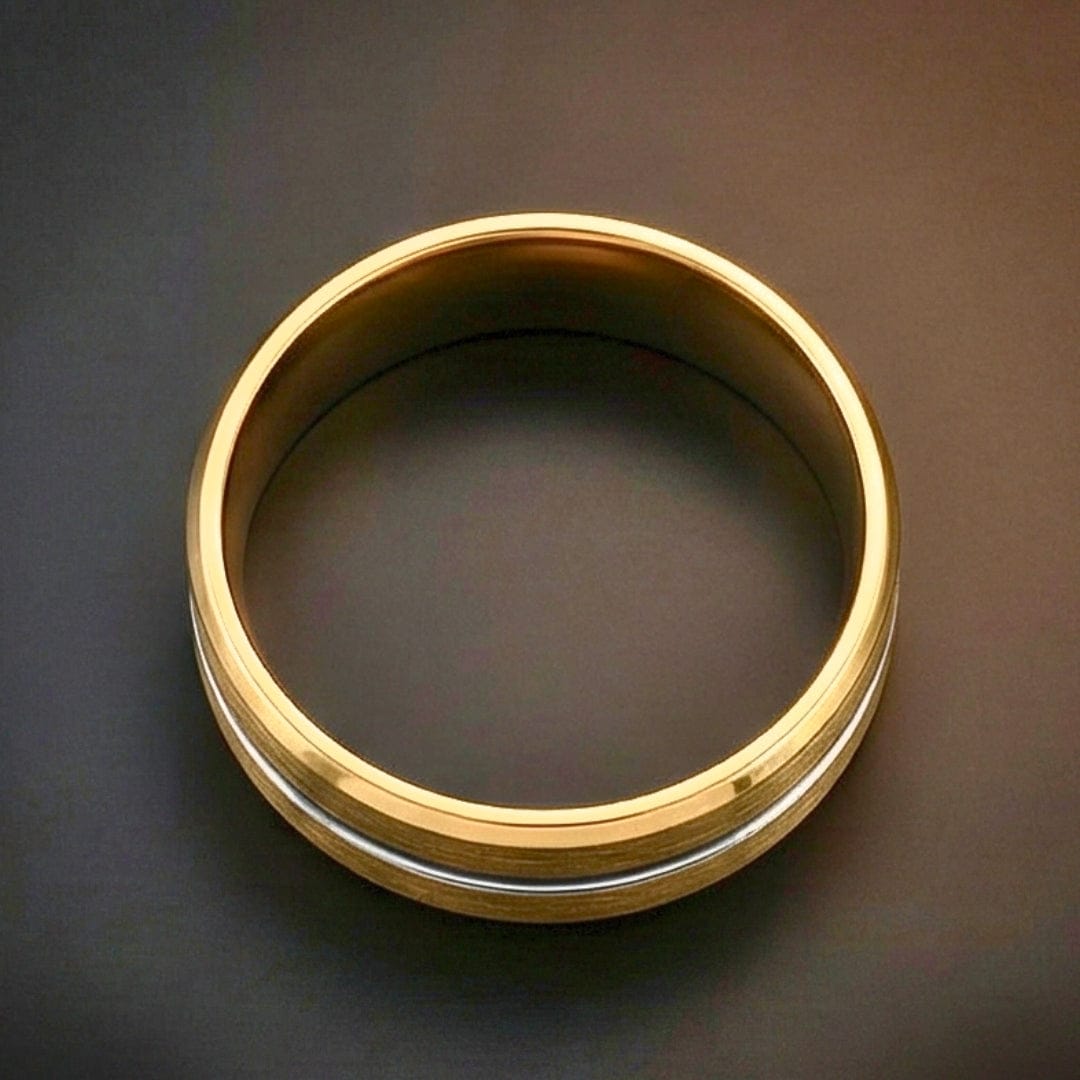 AUREX GOLDEN NOIR RING - Pure Stainless Steel Men’s Gold-Steel Plated Ring (Size : 17-22-27) - THE MEN THING
