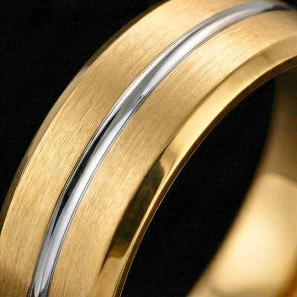 AUREX GOLDEN NOIR RING - Pure Stainless Steel Men’s Gold-Steel Plated Ring (Size : 17-22-27)