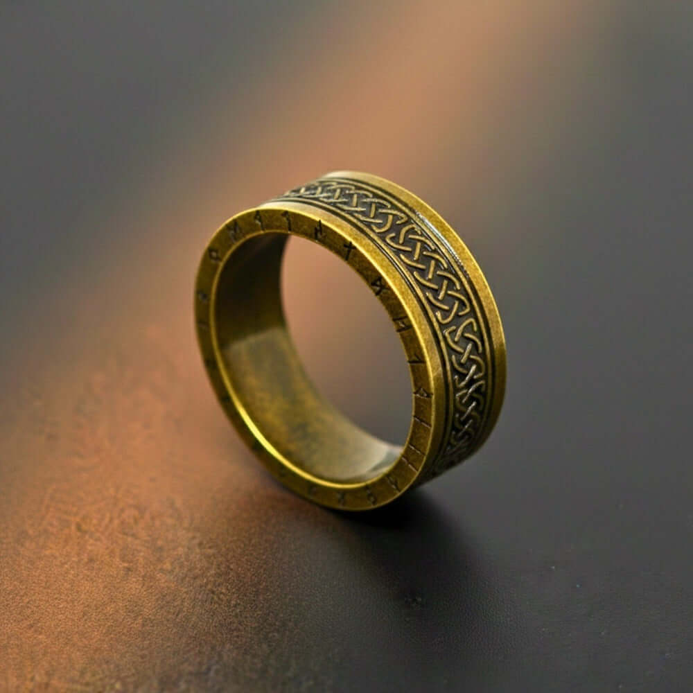 AUREX RUNE - Antique Golden Pure Stainless Steel Men’s Antique Golden - Plated Ring (Size : 17-22-26) — Rings for Men | THE MEN THING