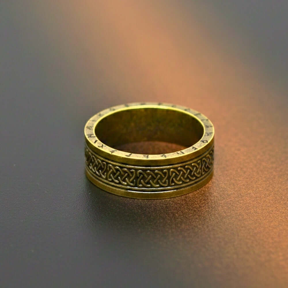 AUREX RUNE - Antique Golden Pure Stainless Steel Men’s Antique Golden - Plated Ring (Size : 17-22-26) — Rings for Men | THE MEN THING