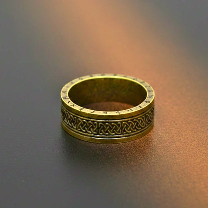 AUREX RUNE - Antique Golden Pure Stainless Steel Men’s Antique Golden - Plated Ring (Size : 17-22-26) — Rings for Men | THE MEN THING