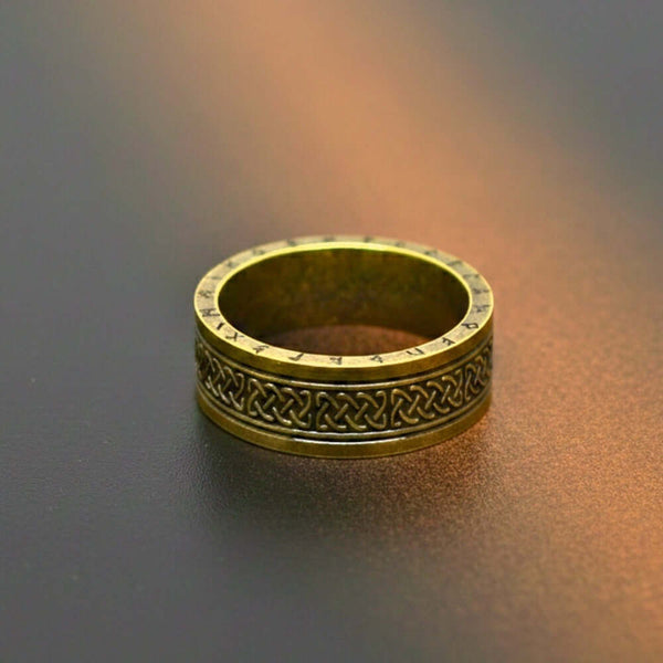AUREX RUNE - Antique Golden Pure Stainless Steel Men’s Antique Golden - Plated Ring (Size : 17-22-26)