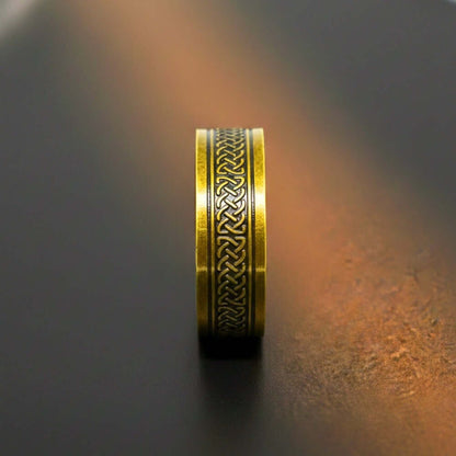 AUREX RUNE - Antique Golden Pure Stainless Steel Men’s Antique Golden - Plated Ring (Size : 17-22-26) — Rings for Men | THE MEN THING