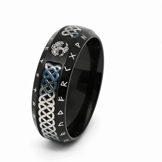 AUREX RUNE - BLACK - Pure Stainless Steel Men’s Steel - Plated Ring (Size : 17-22-26) - THE MEN THING