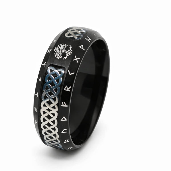 AUREX RUNE - BLACK - Pure Stainless Steel Men’s Steel - Plated Ring (Size : 17-22-26)