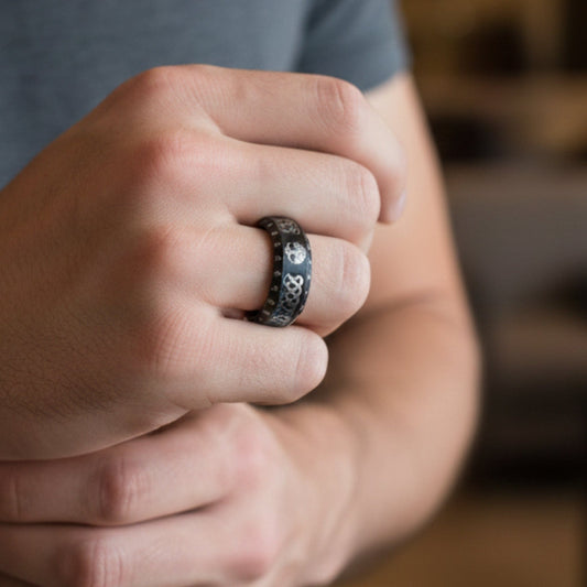 AUREX RUNE - BLACK - Pure Stainless Steel Men’s Steel - Plated Ring (Size : 17-22-26) - THE MEN THING