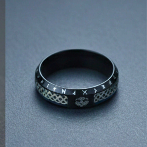 AUREX RUNE - BLACK - Pure Stainless Steel Men’s Steel - Plated Ring (Size : 17-22-26)