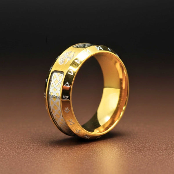 AUREX RUNE - GOLDEN - Pure Stainless Steel Men’s Steel - Plated Ring (Size : 17-22-26)