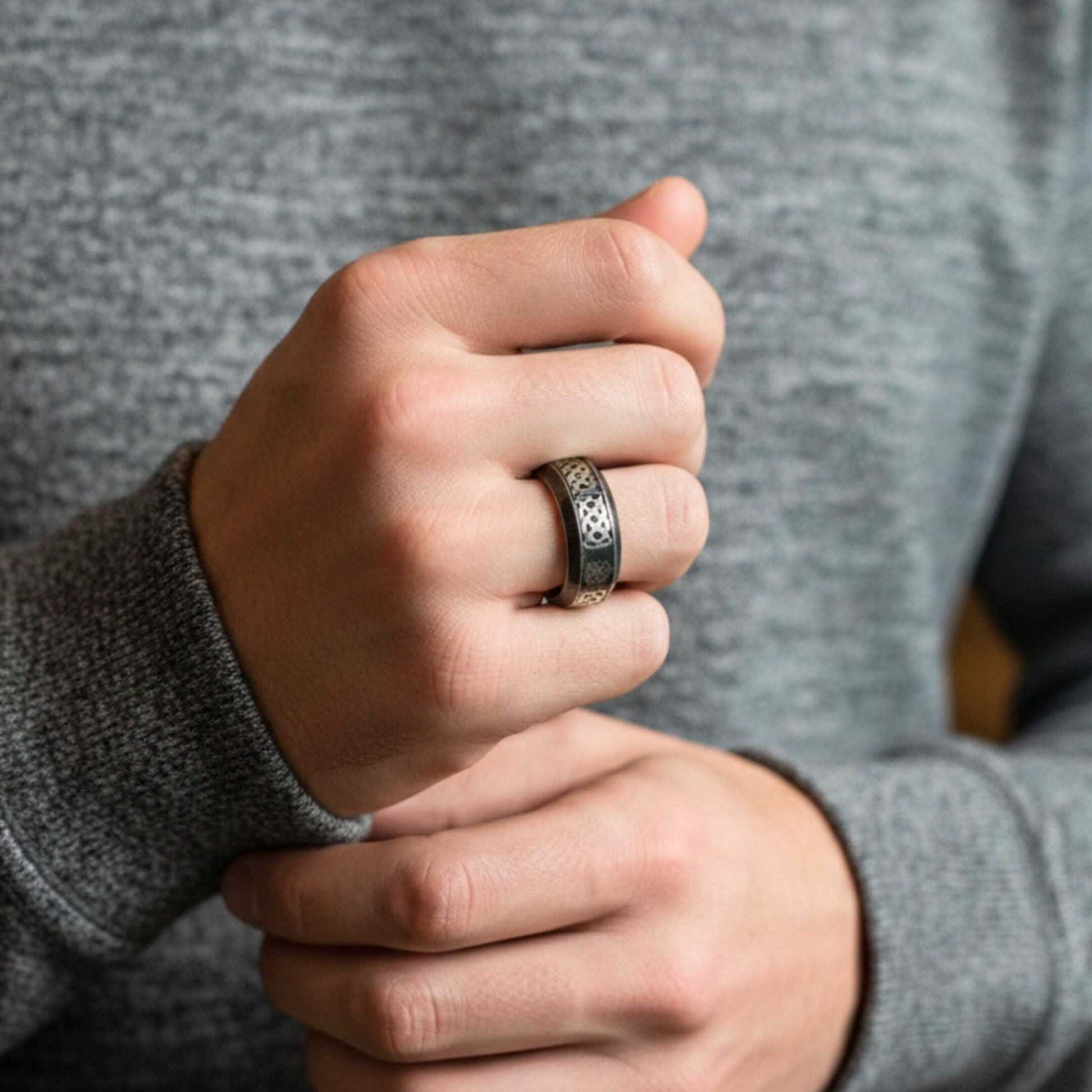 AUREX RUNE - Oxidized Black - Pure Stainless Steel Men’s Black - Plated Ring (Size : 17-22-26) — Rings for Men | THE MEN THING