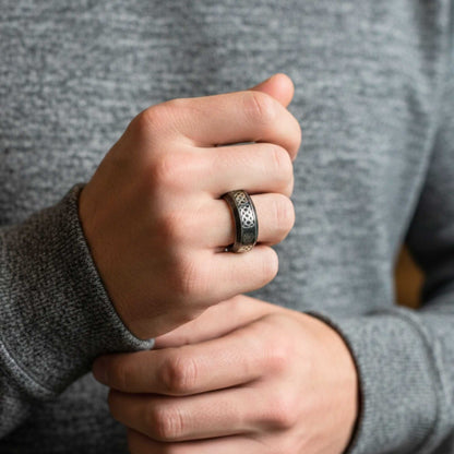 AUREX RUNE - Oxidized Black - Pure Stainless Steel Men’s Black - Plated Ring (Size : 17-22-26) — Rings for Men | THE MEN THING