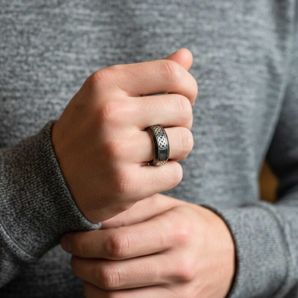 AUREX RUNE - Oxidized Black - Pure Stainless Steel Men’s Black - Plated Ring (Size : 17-22-26)
