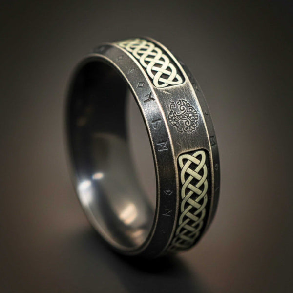 AUREX RUNE - Oxidized Black - Pure Stainless Steel Men’s Black - Plated Ring (Size : 17-22-26)