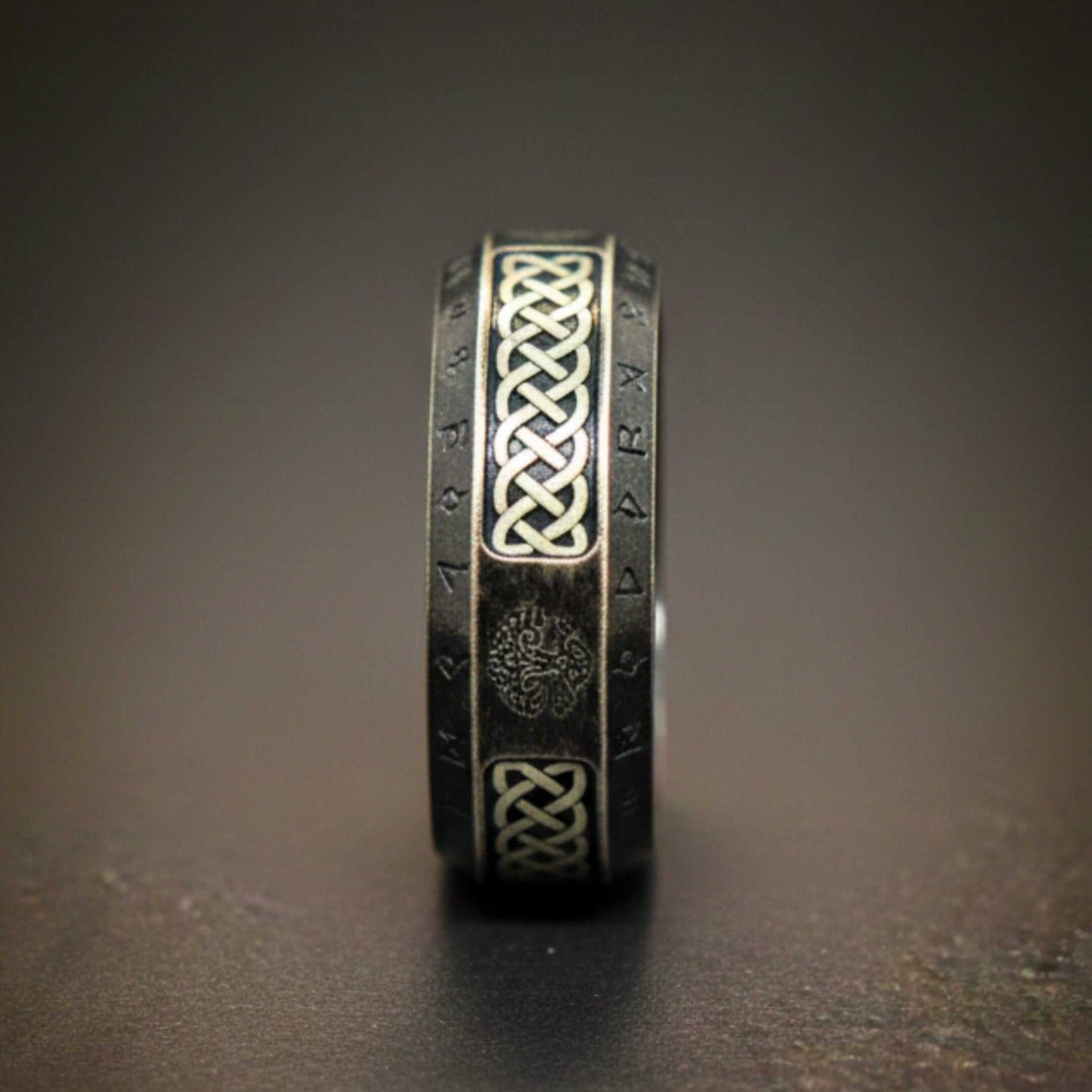 AUREX RUNE - Oxidized Black - Pure Stainless Steel Men’s Black - Plated Ring (Size : 17-22-26) — Rings for Men | THE MEN THING
