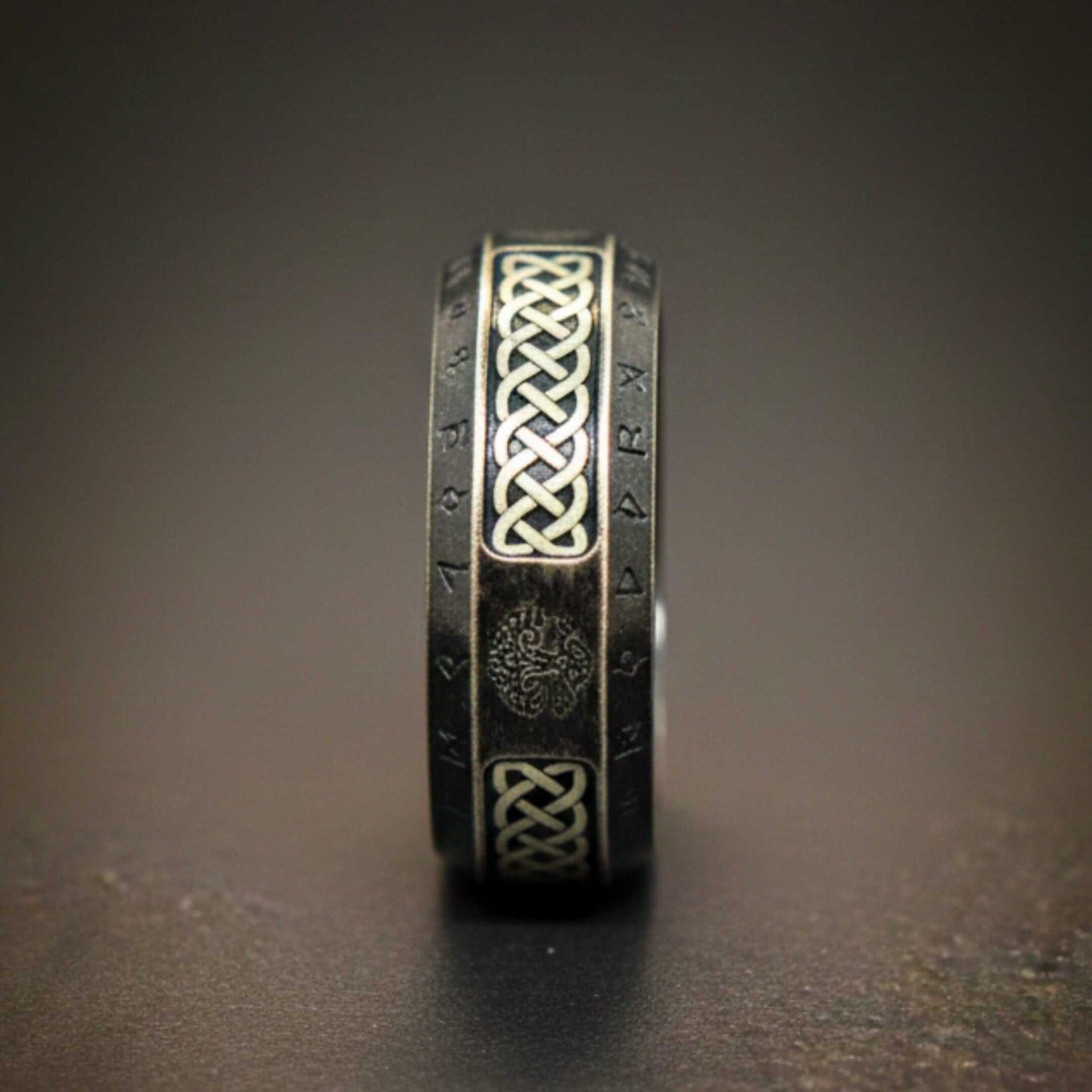 AUREX RUNE - Oxidized Black - Pure Stainless Steel Men’s Black - Plated Ring (Size : 17-22-26) — Rings for Men | THE MEN THING