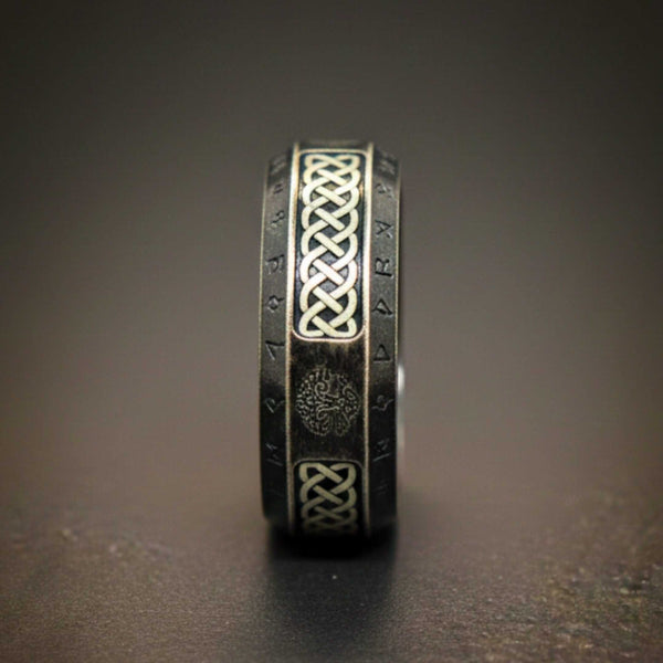AUREX RUNE - Oxidized Black - Pure Stainless Steel Men’s Black - Plated Ring (Size : 17-22-26)