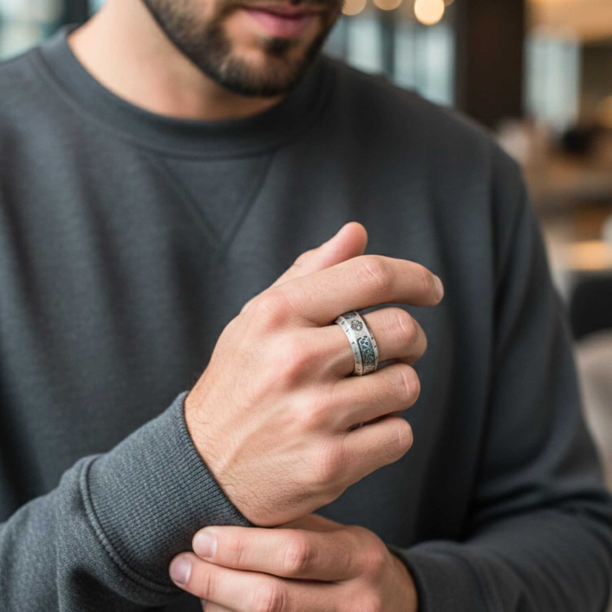 AUREX RUNE - Oxidized Steel - Pure Stainless Steel Men’s Steel - Plated Ring (Size : 17-26) — Rings for Men | THE MEN THING