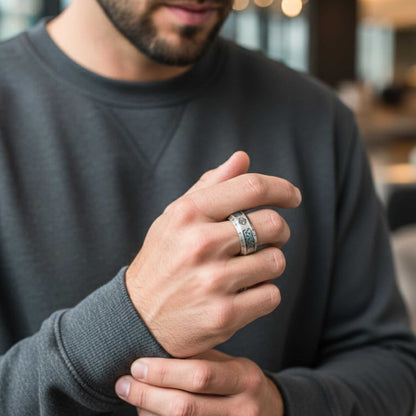 AUREX RUNE - Oxidized Steel - Pure Stainless Steel Men’s Steel - Plated Ring (Size : 17-26) — Rings for Men | THE MEN THING