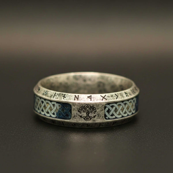 AUREX RUNE - Oxidized Steel - Pure Stainless Steel Men’s Steel - Plated Ring (Size : 17-26)