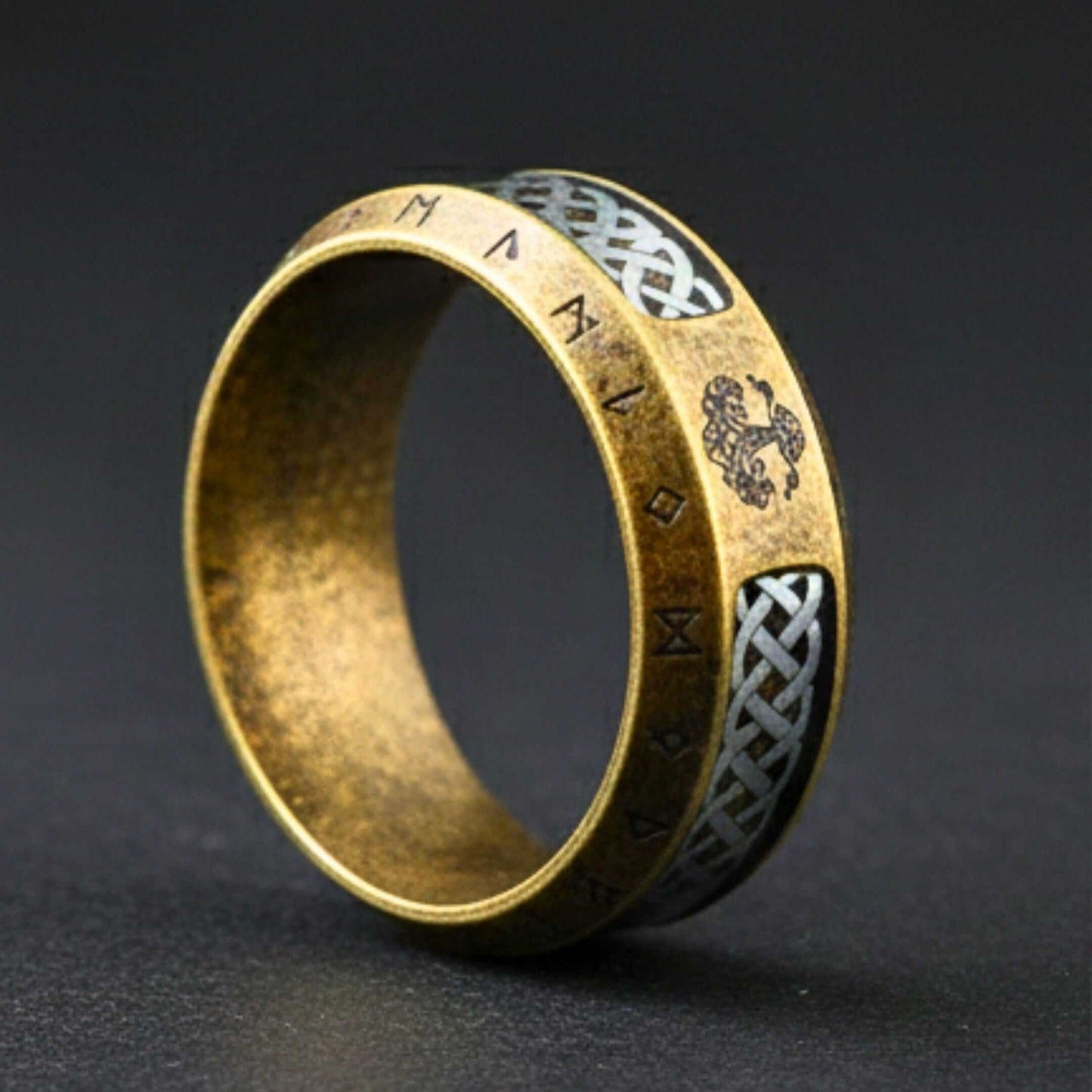 AUREX RUNE - Pure Stainless Steel Men’s Antique Golden - Plated Ring (Size : 17-22-26) — Rings for Men | THE MEN THING
