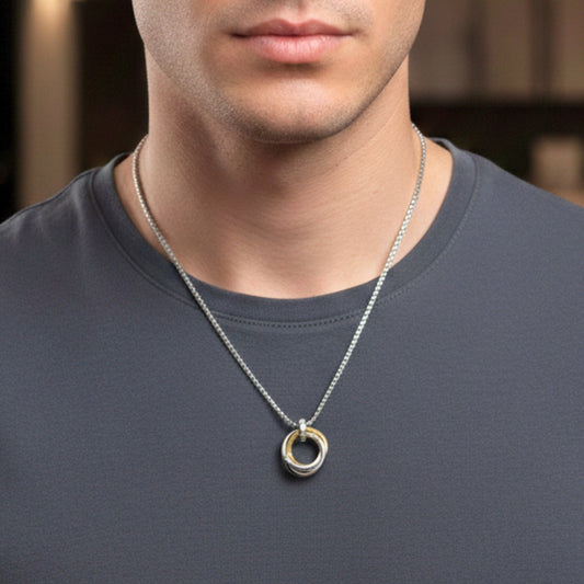 AUREX TRINITY LOOP - 25mm Pure Titanium Steel Pendant with 23inch Round Box 4mm Chain for Men & Boys - THE MEN THING