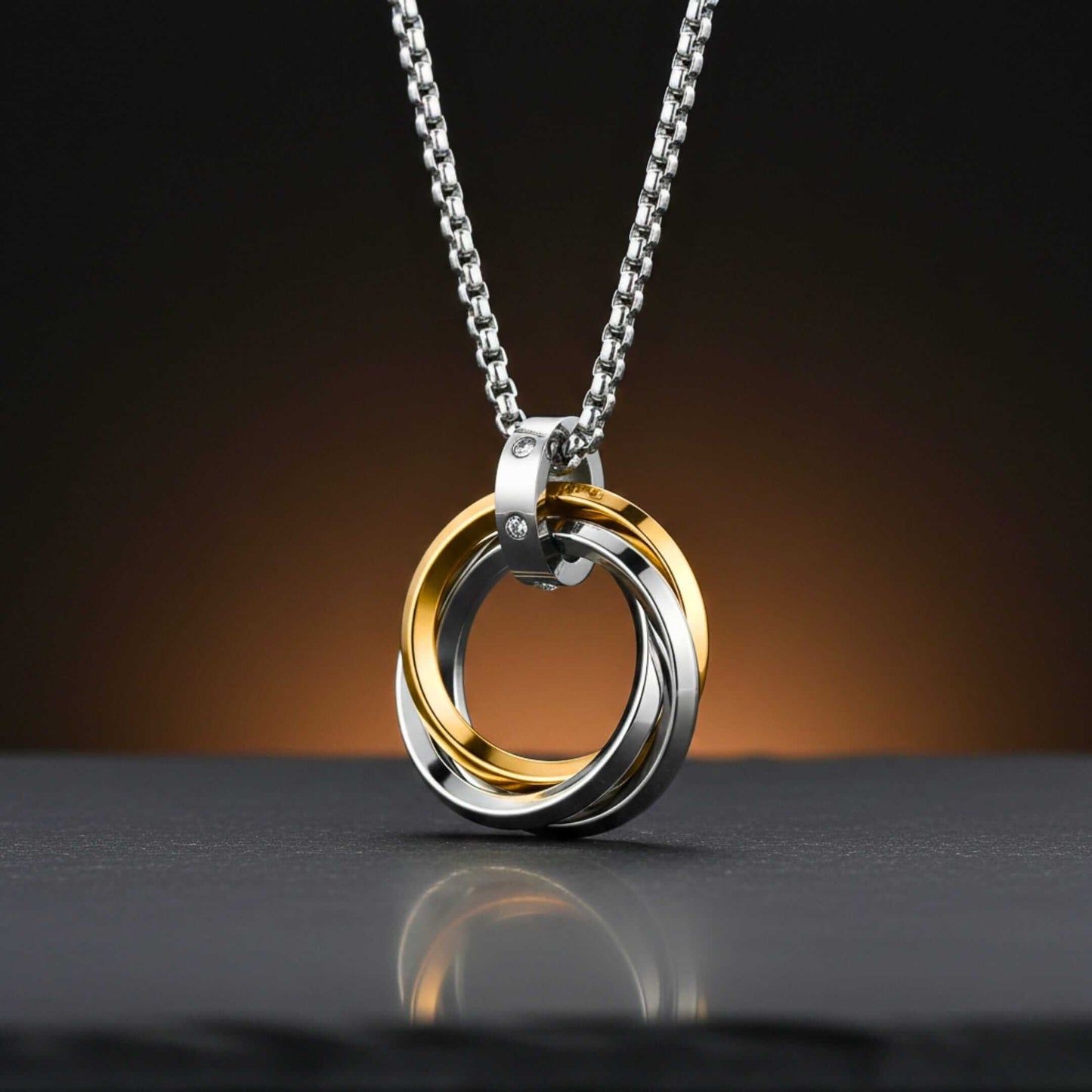 AUREX TRINITY LOOP - 25mm Pure Titanium Steel Pendant with 23inch Round Box 4mm Chain for Men & Boys - THE MEN THING