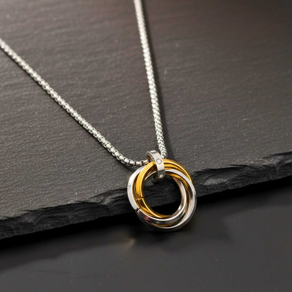 AUREX TRINITY LOOP - 25mm Pure Titanium Steel Pendant with 23inch Round Box 4mm Chain for Men & Boys