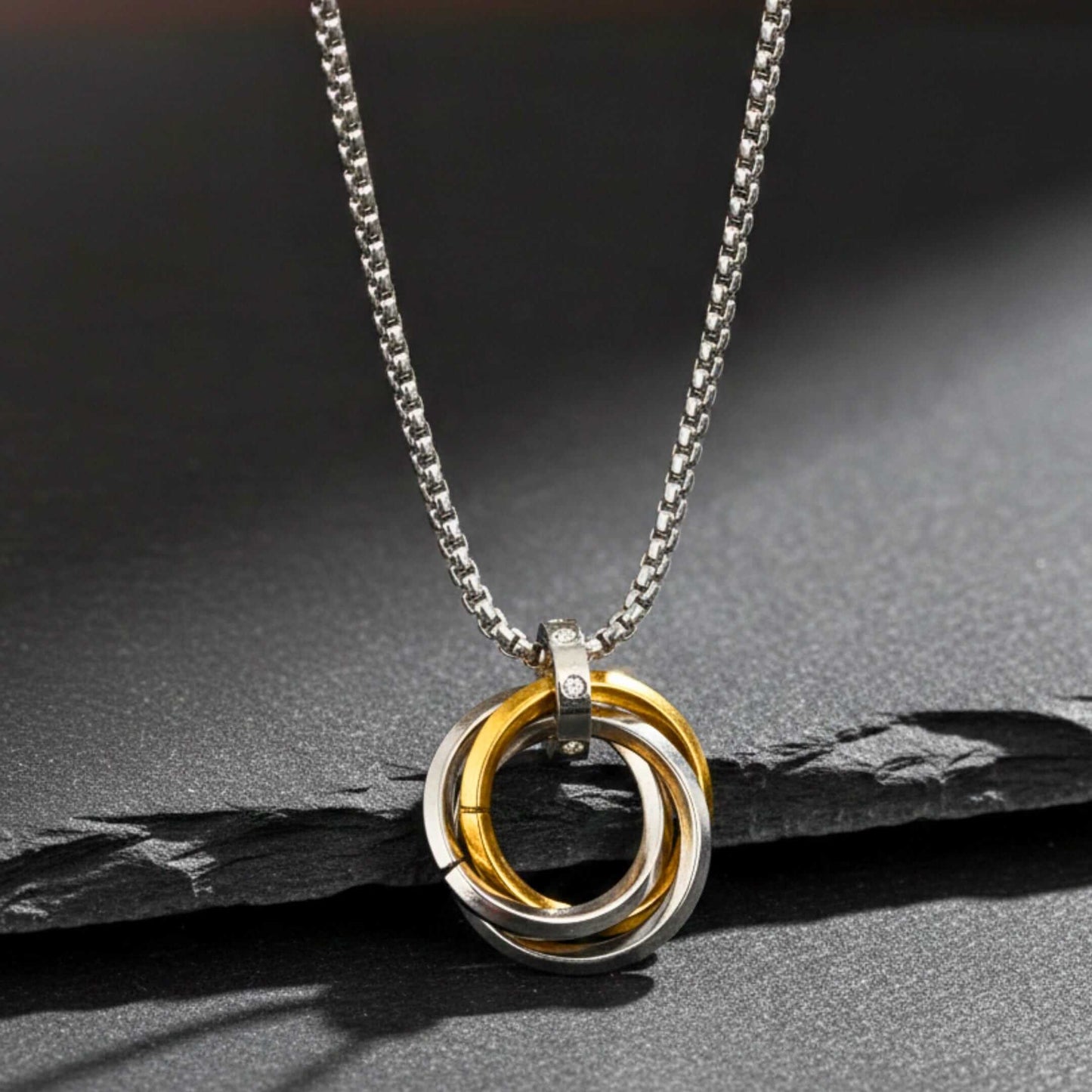 AUREX TRINITY LOOP - 25mm Pure Titanium Steel Pendant with 23inch Round Box 4mm Chain for Men & Boys - THE MEN THING