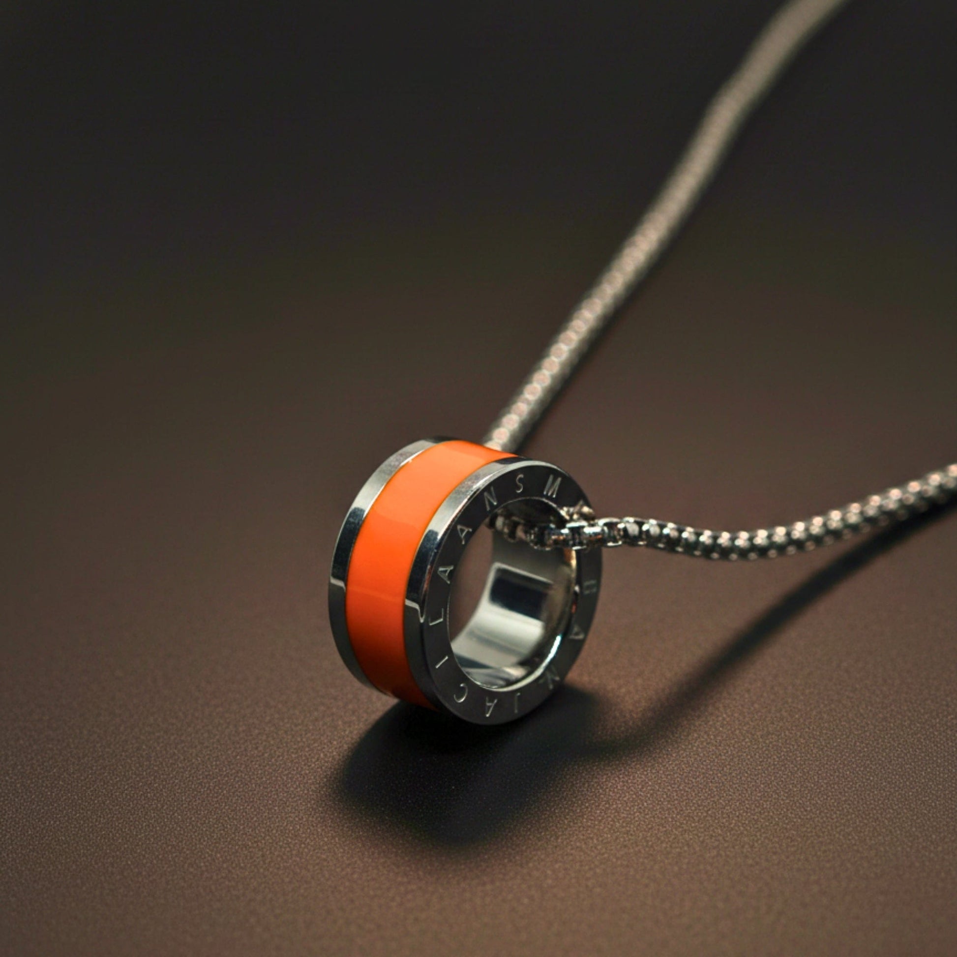 AURORA CORE - Orange 21mm Titanium Steel Pendant with 24inch Round Box 4mm Chain for Men & Boys - THE MEN THING
