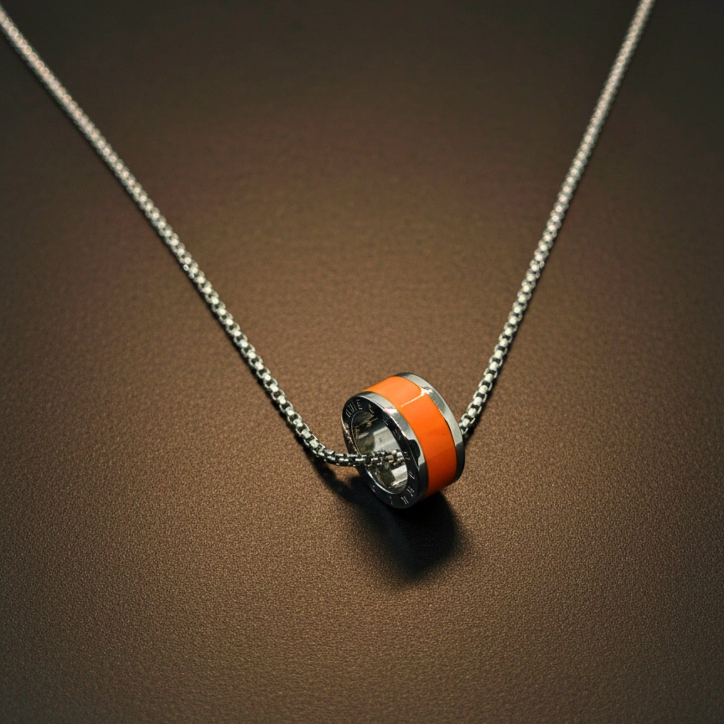 AURORA CORE - Orange 21mm Titanium Steel Pendant with 24inch Round Box 4mm Chain for Men & Boys - THE MEN THING