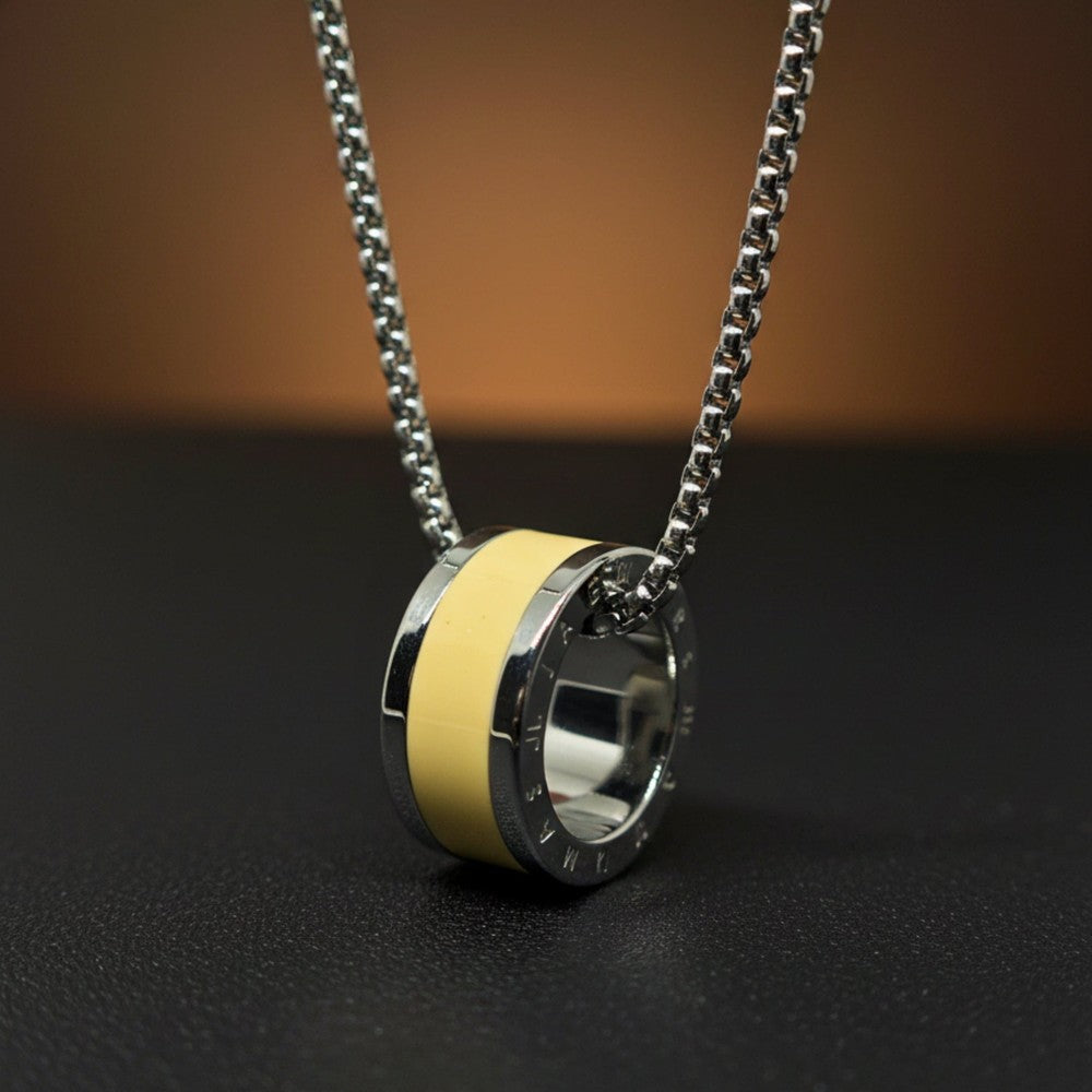 AURORA CORE - Pastel Yellow 21mm Titanium Steel Pendant with 24inch Round Box 4mm Chain for Men & Boys - THE MEN THING