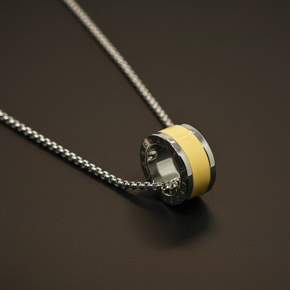 AURORA CORE - Pastel Yellow 21mm Titanium Steel Pendant with 24inch Round Box 4mm Chain for Men & Boys - THE MEN THING