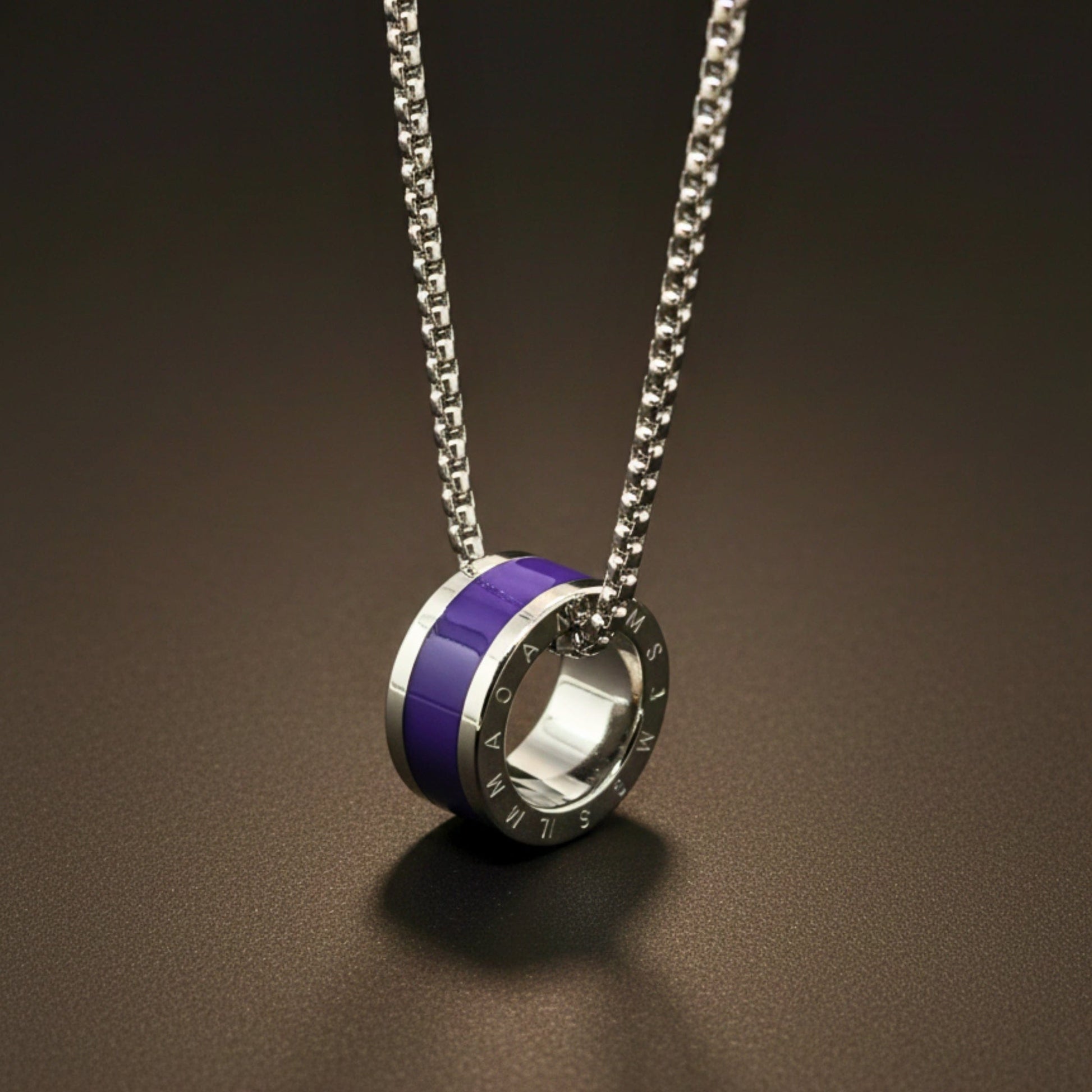 AURORA CORE - Purple 21mm Titanium Steel Pendant with 24inch Round Box 4mm Chain for Men & Boys - THE MEN THING