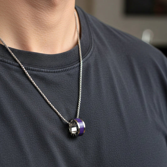 AURORA CORE - Purple 21mm Titanium Steel Pendant with 24inch Round Box 4mm Chain for Men & Boys - THE MEN THING