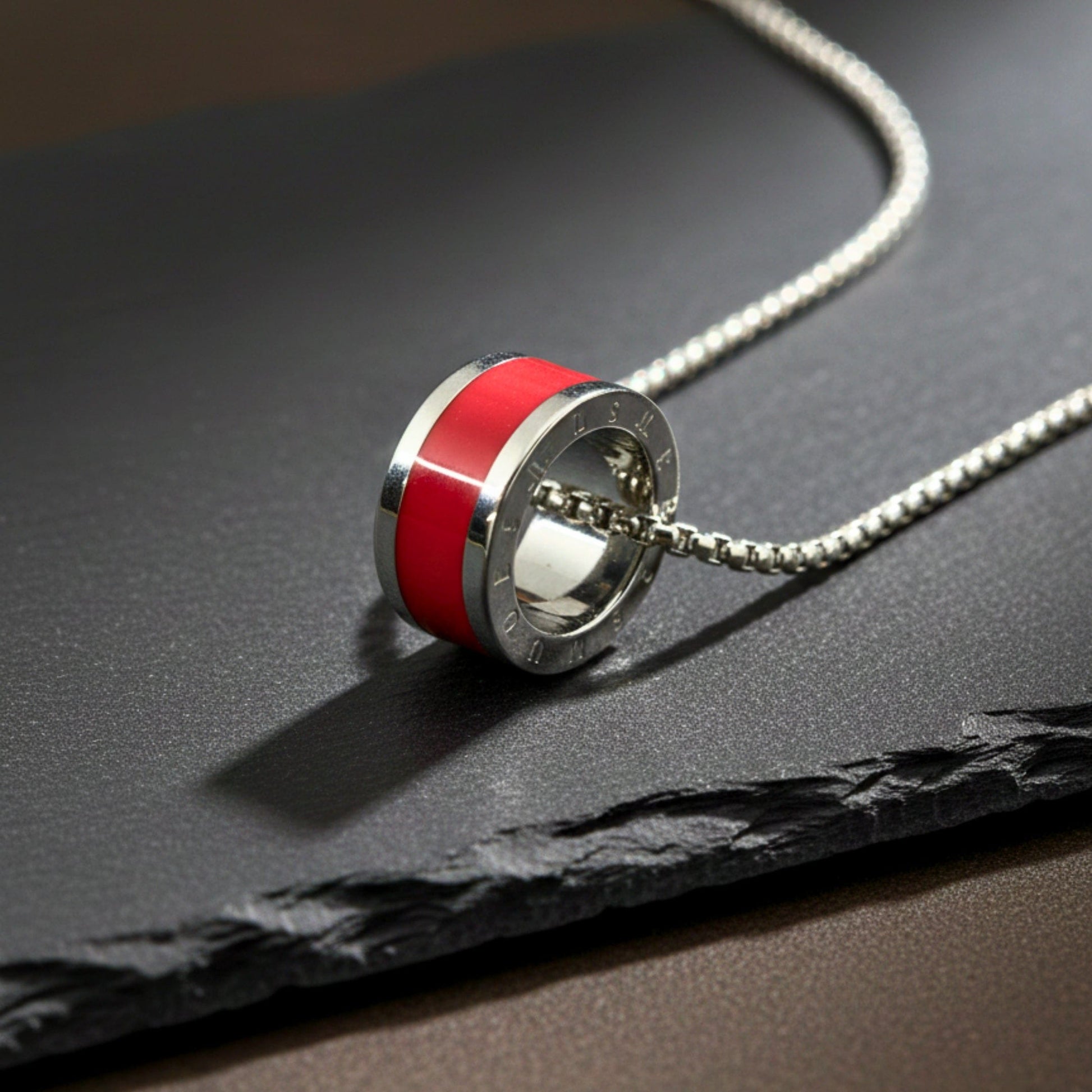 AURORA CORE - Red 21mm Titanium Steel Pendant with 24inch Round Box 4mm Chain for Men & Boys - THE MEN THING