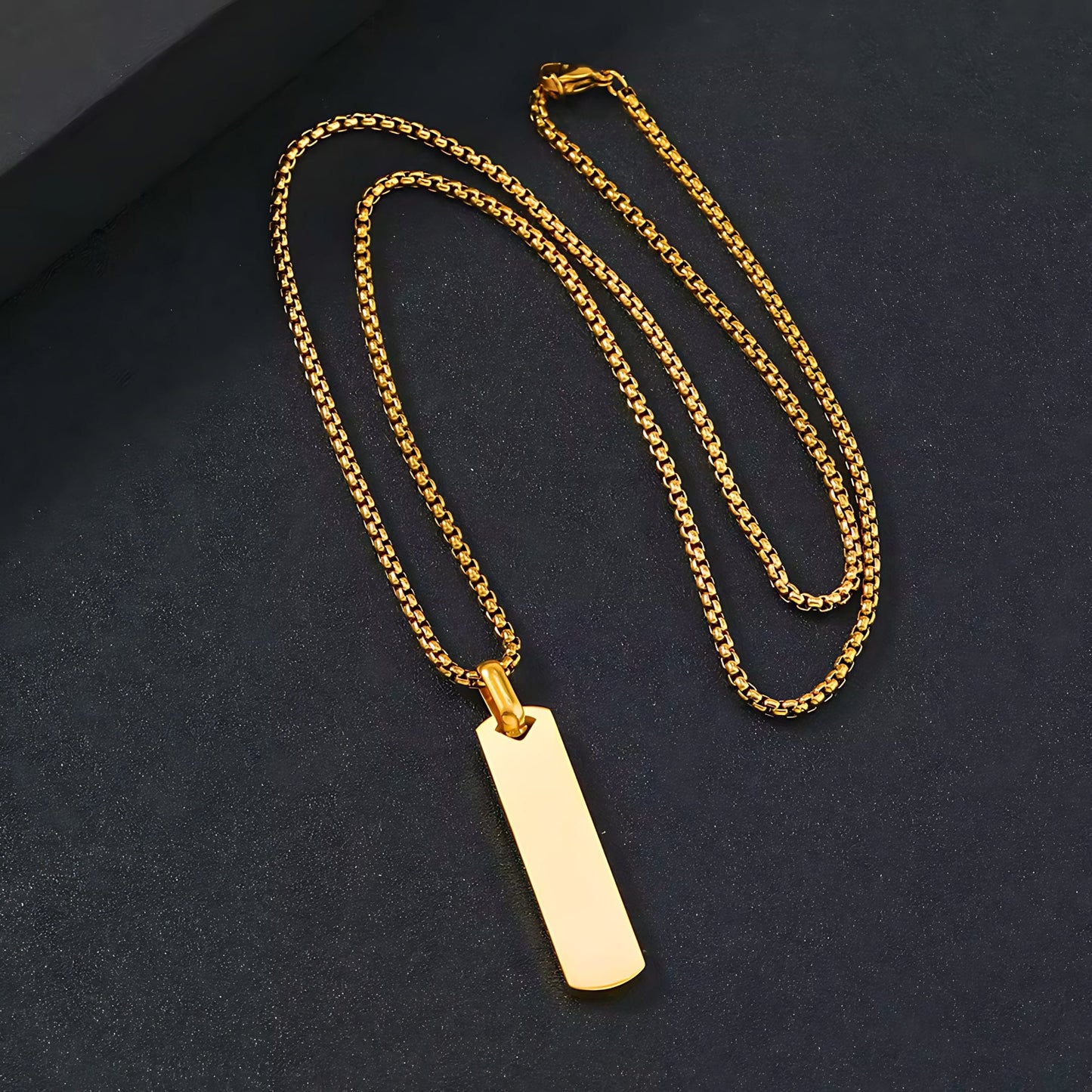 AURUM BAR - 11mm Titanium Steel Pendant with 24inch Round Box 4mm Chain for Men & Boys - THE MEN THING