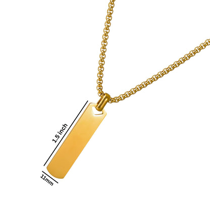 ENGRAVED - AURUM BAR - 11mm Titanium Steel Pendant with 24inch Round Box 4mm Chain for Men & Boys