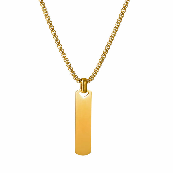 ENGRAVED - AURUM BAR - 11mm Titanium Steel Pendant with 24inch Round Box 4mm Chain for Men & Boys