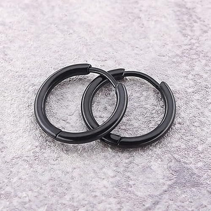 AVOR BLACK - Titanium Steel Hoop Earrings for Men & Boys (16MM to 8 MM) (2 Pcs) - THE MEN THING