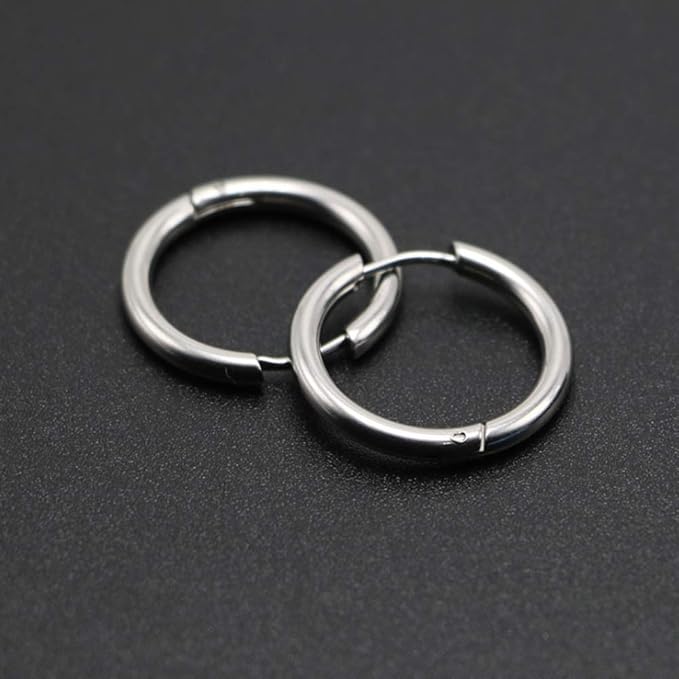 AVOR SILVER - Titanium Steel Hoop Earrings for Men & Boys (16MM to 8 MM) (2 Pcs) - THE MEN THING