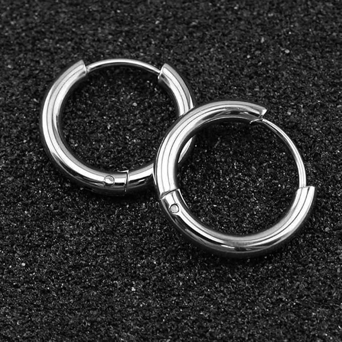 AVOR SILVER - Titanium Steel Hoop Earrings for Men & Boys (16MM to 8 MM) (2 Pcs) - THE MEN THING