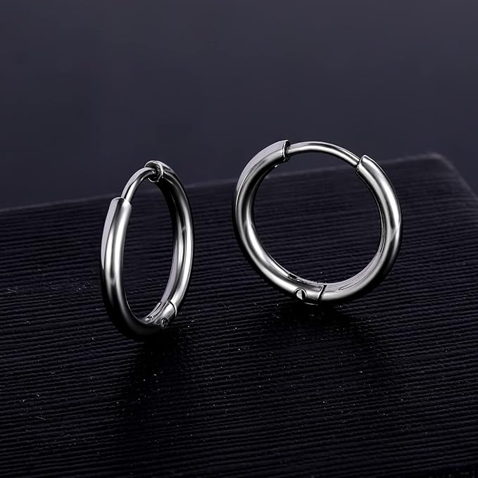 AVOR SILVER - Titanium Steel Hoop Earrings for Men & Boys (16MM to 8 MM) (2 Pcs) - THE MEN THING