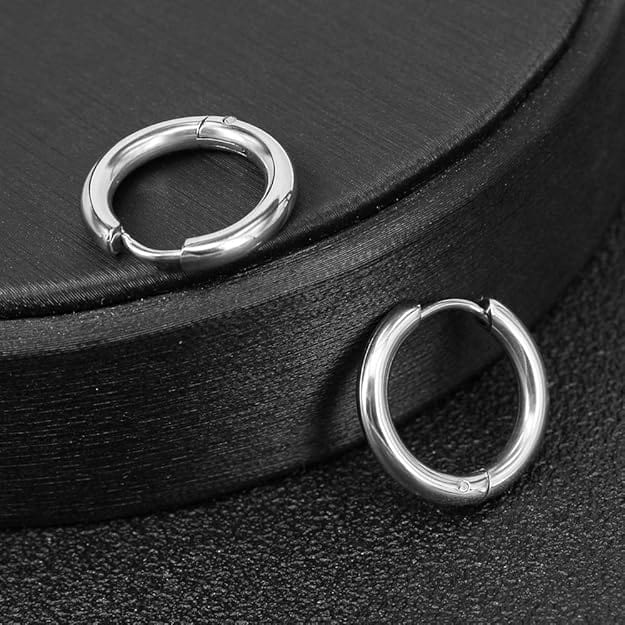 AVOR SILVER - Titanium Steel Hoop Earrings for Men & Boys (16MM to 8 MM) (2 Pcs) - THE MEN THING