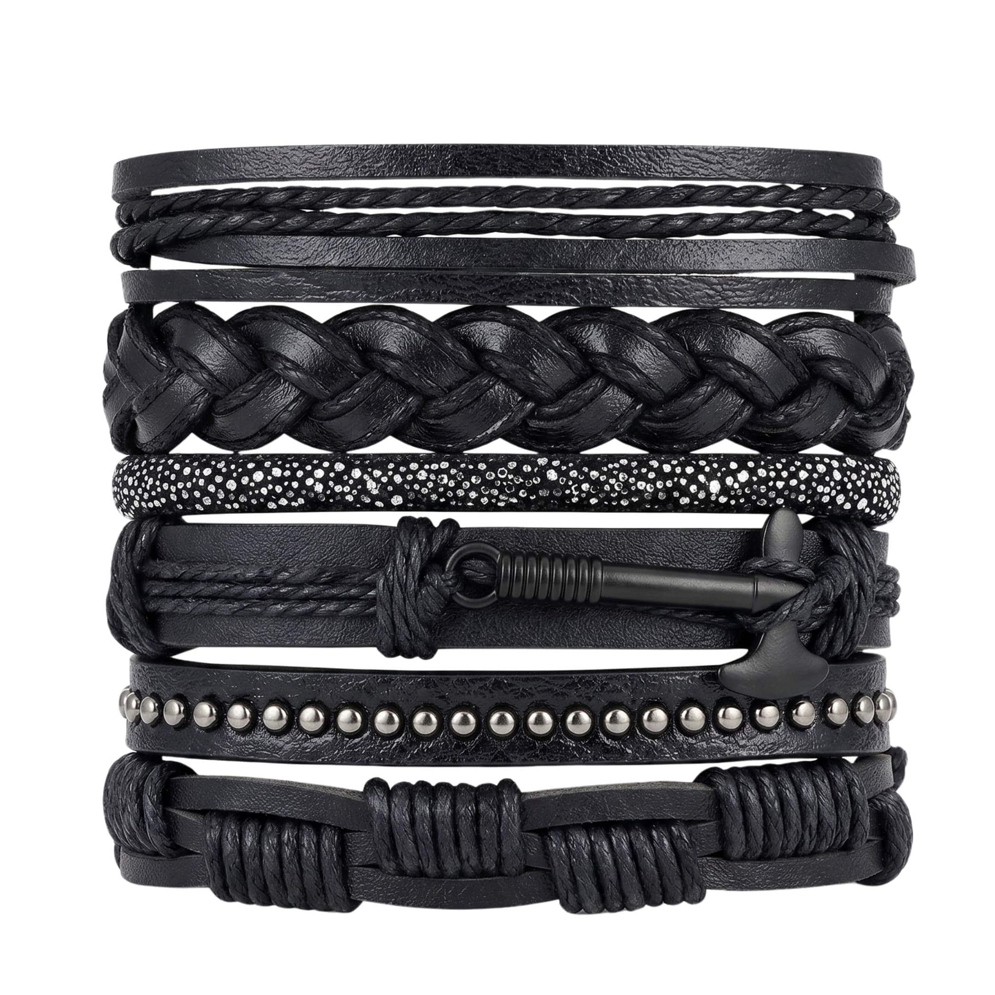 AXEFORGE - 6 Pcs Genuine Leather Adjustable Bracelet for Men & Boys — Leather Bracelet for Men | THE MEN THING