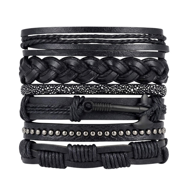 AXEFORGE - 6 Pcs Genuine Leather Adjustable Bracelet for Men & Boys