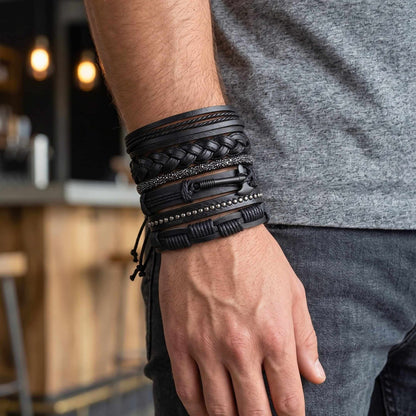 AXEFORGE - 6 Pcs Genuine Leather Adjustable Bracelet for Men & Boys — Leather Bracelet for Men | THE MEN THING